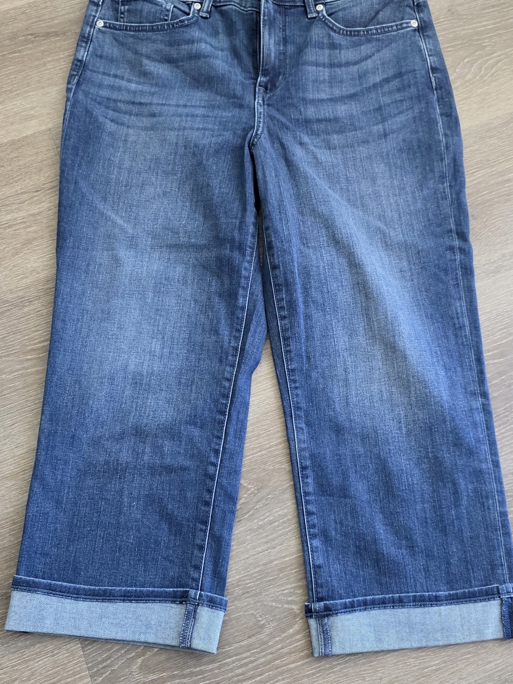 NYDJ Dark Blue Cropped Straight Marlyn Jeans with Cuffed Hem